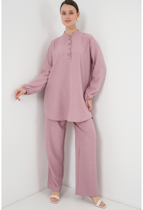 6678 Keten Tunik Pantolon İkili Takım