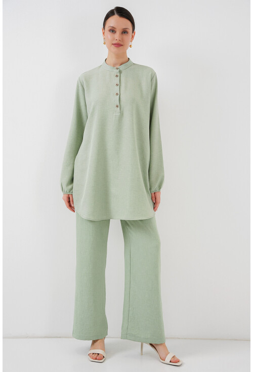 6678 Keten Tunik Pantolon İkili Takım