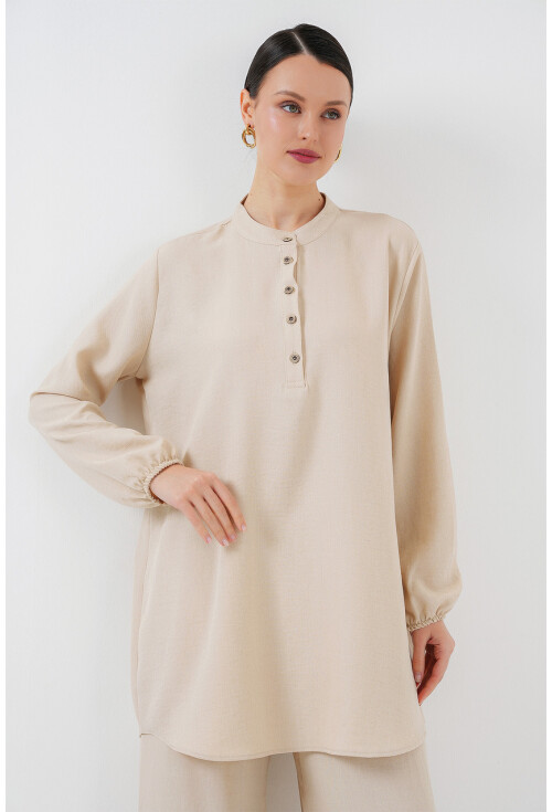 6678 Keten Tunik Pantolon İkili Takım