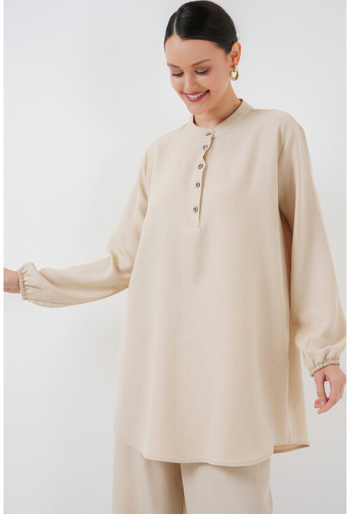 6678 Keten Tunik Pantolon İkili Takım