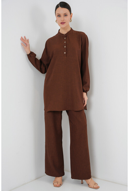 6678 Keten Tunik Pantolon İkili Takım