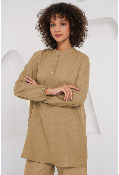 6678 Keten Tunik Pantolon İkili Takım