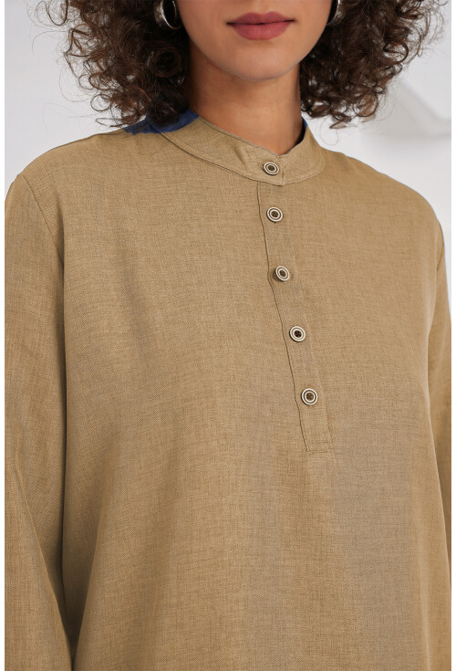 6678 Keten Tunik Pantolon İkili Takım