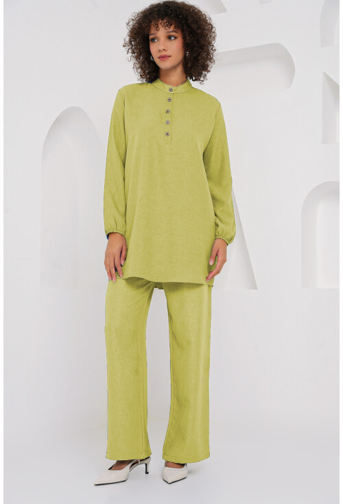 6678 Keten Tunik Pantolon İkili Takım