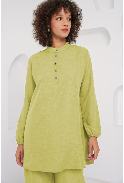 6678 Keten Tunik Pantolon İkili Takım