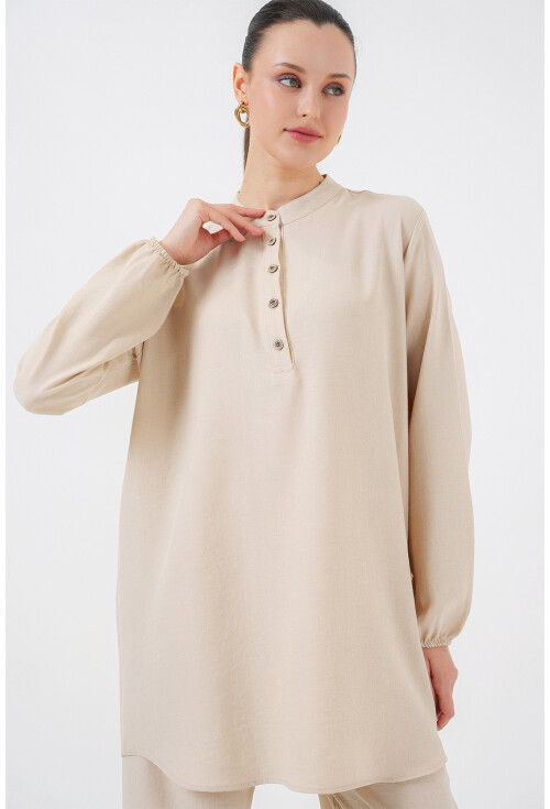 6678 Keten Tunik Pantolon İkili Takım