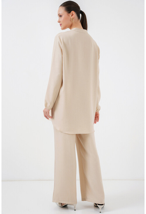 6678 Keten Tunik Pantolon İkili Takım