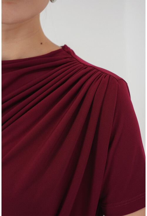 Büzgü Detaylı Kısa Kol Sandy Bluz 945