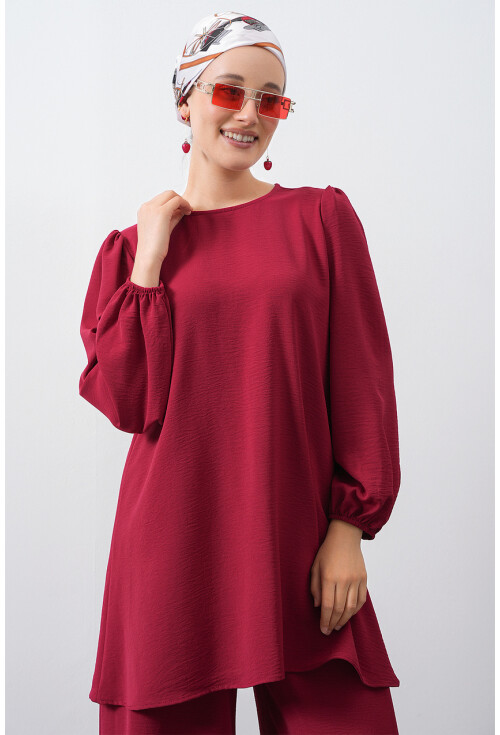 Kadın Bordo Ayrobin Tunik Pantolon Alt Üst Takım