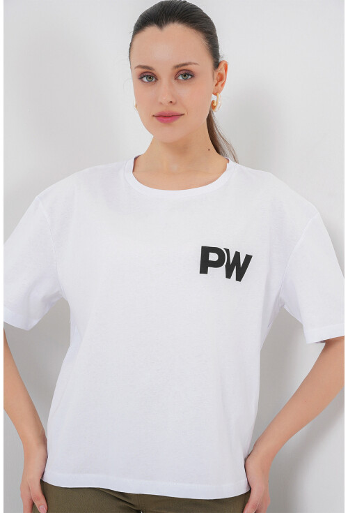 Kadın Baskılı Basic Tişört 4343