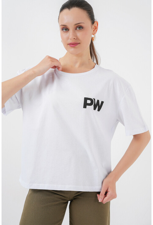 Kadın Baskılı Basic Tişört 4343