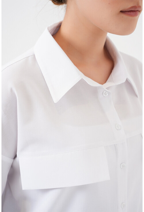 Kadın Cep Detaylı Oversize Gömlek 20313