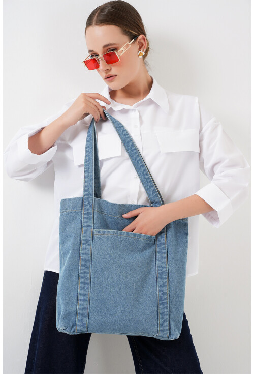 Kadın Cepli Kot Omuz Çantası 010185