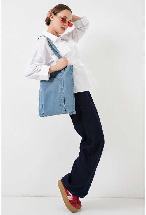 Kadın Cepli Kot Omuz Çantası 010185