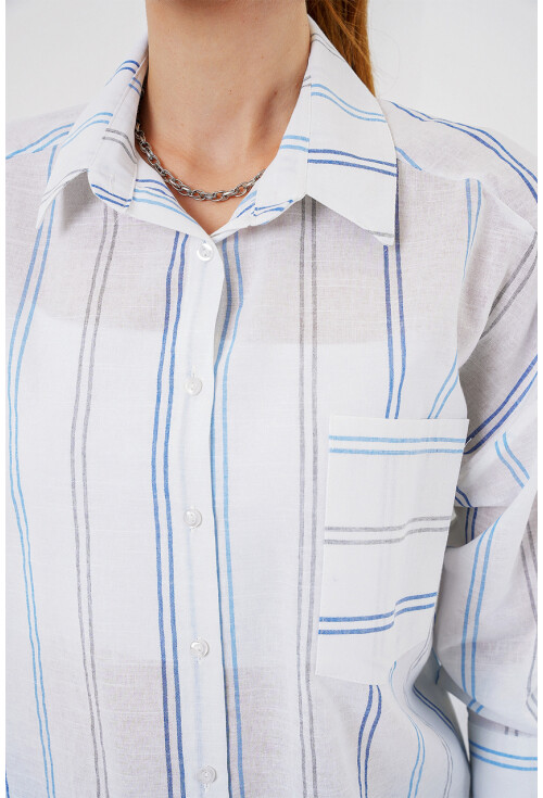 Kadın Çizgili Oversize Gömlek 20278