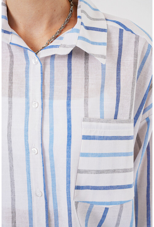 Kadın Çizgili Oversize Gömlek 20278