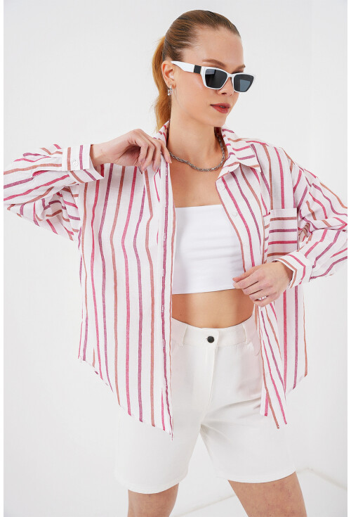 Kadın Çizgili Oversize Gömlek 20278