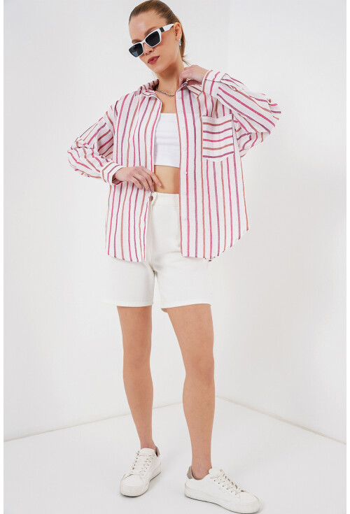 Kadın Çizgili Oversize Gömlek 20278