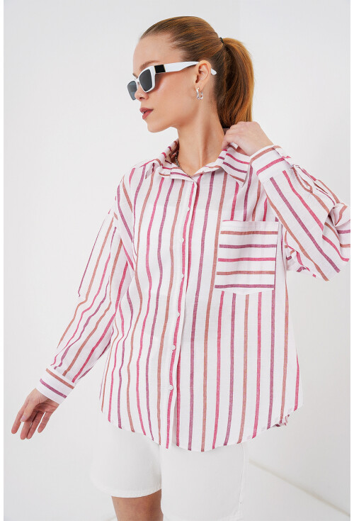 Kadın Çizgili Oversize Gömlek 20278