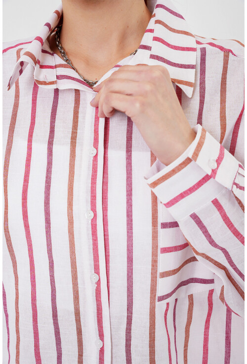 Kadın Çizgili Oversize Gömlek 20278