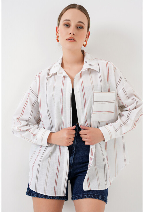 Kadın Çizgili Oversize Gömlek 20278