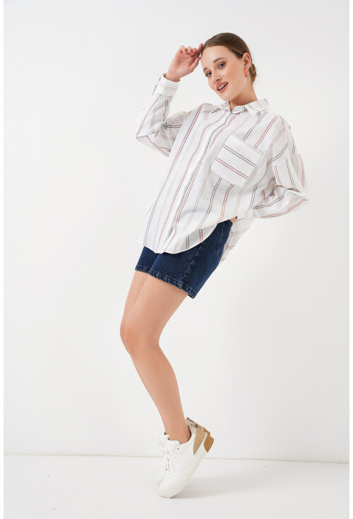 Kadın Çizgili Oversize Gömlek 20278