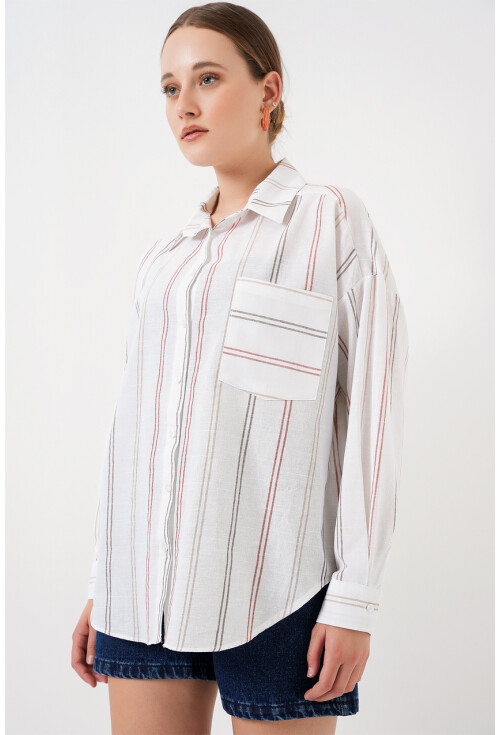 Kadın Çizgili Oversize Gömlek 20278