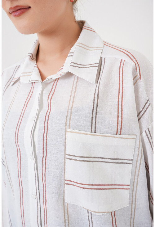 Kadın Çizgili Oversize Gömlek 20278