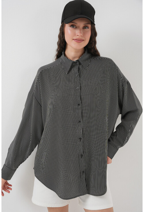 Kadın Çizgili Oversize Gömlek 20295