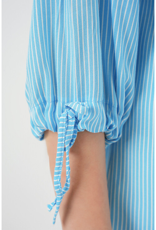 Kadın Çizgili Oversize Kısa Kol Gömlek 20296