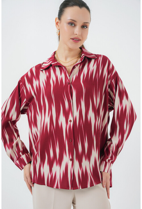 Kadın Desenli Oversize Gömlek 20301