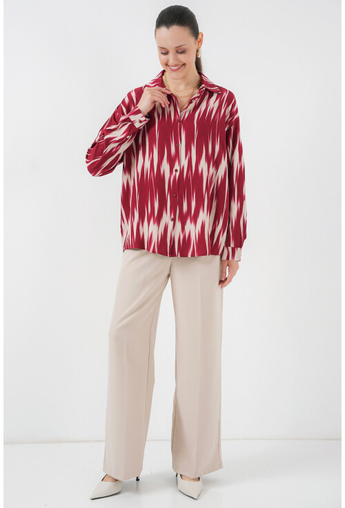 Kadın Desenli Oversize Gömlek 20301