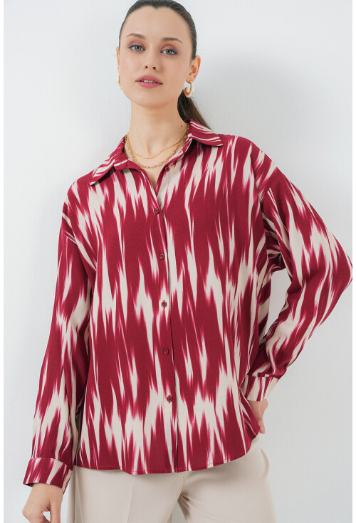 Kadın Desenli Oversize Gömlek 20301