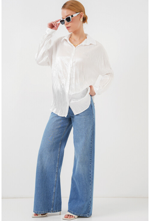 Kadın Kırışık Saten Gömlek 20316