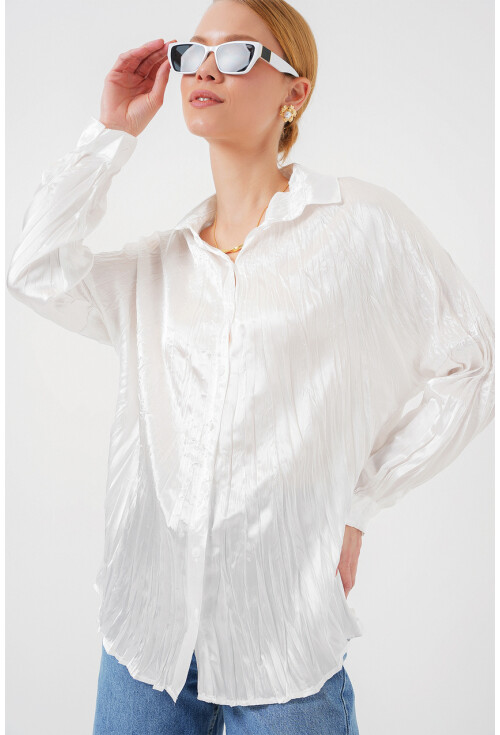 Kadın Kırışık Saten Gömlek 20316