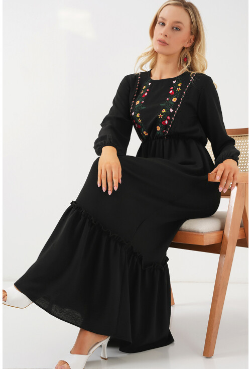 Kadın Nakışlı Uzun Tesettür Elbise 2550