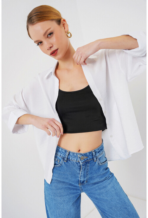 Kadın Oversize Kısa Kol Gömlek 20315