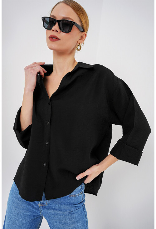 Kadın Oversize Kısa Kol Gömlek 20315