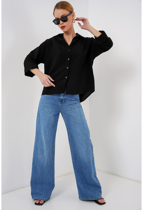 Kadın Oversize Kısa Kol Gömlek 20315