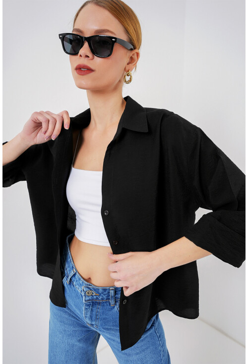 Kadın Oversize Kısa Kol Gömlek 20315
