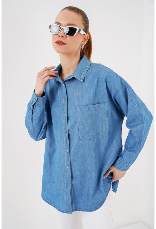 Kadın Oversize Kot Gömlek 20280