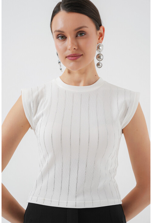 Kadın Sıfır Kol Taşlı Bluz 931