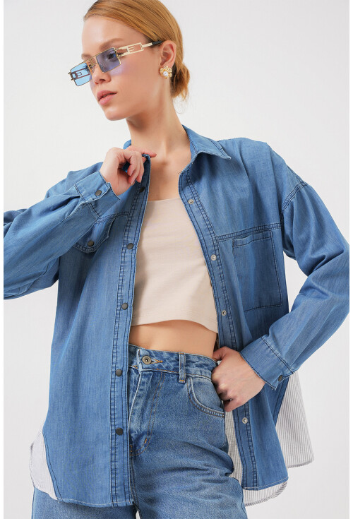 Kadın Sırt Detaylı Kot Gömlek 20305