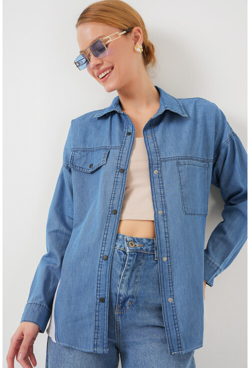 Kadın Sırt Detaylı Kot Gömlek 20305