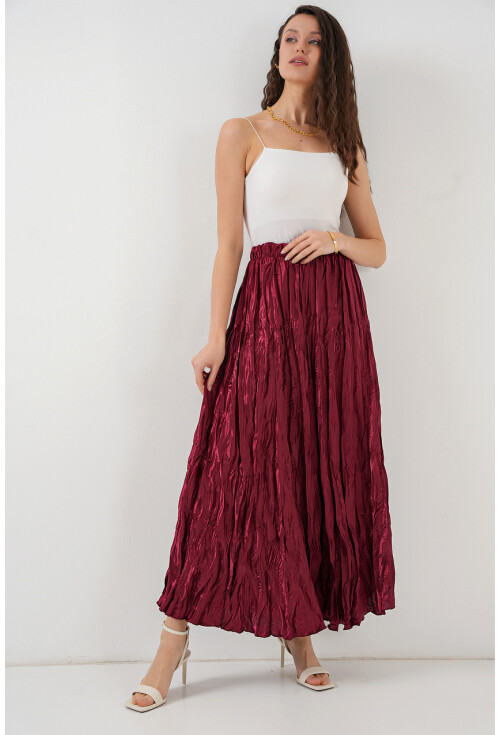 Kadın Uzun Kırışık Etek 8034