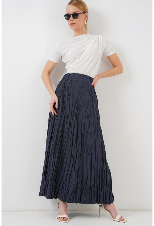 Kadın Uzun Kırışık Etek 8042