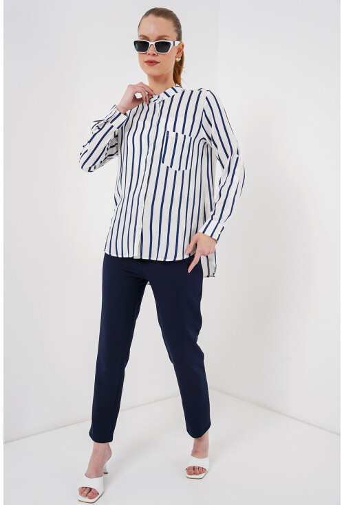 Kadın Uzun Kollu Çizgili Gömlek 20283