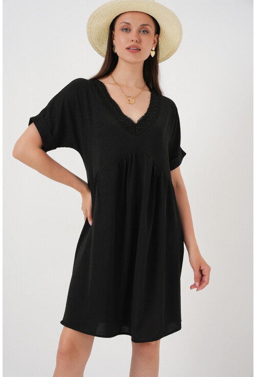 Kadın V Yaka Kısa Kol Elbise 2567