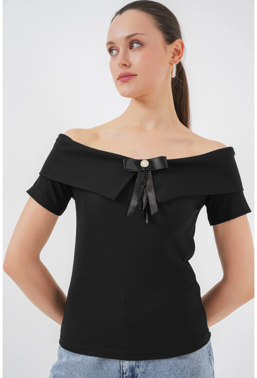 Kurdele Detaylı Örme Bluz 949