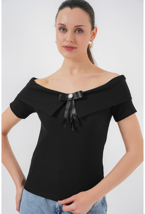 Kurdele Detaylı Örme Bluz 949